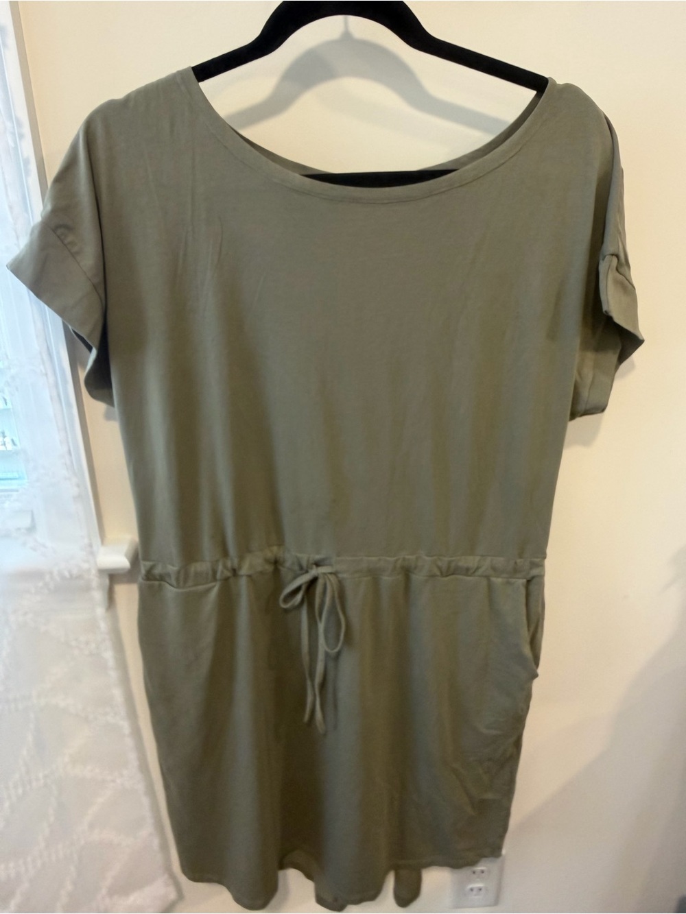 Elegantees brand Casual Olive Drawstring Waist T-Shirt Dress